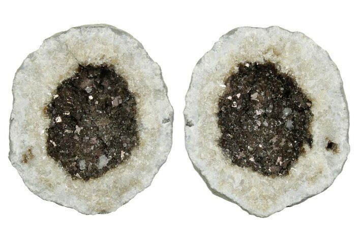 Keokuk Geode with Iridescent Calcite Crystals (Pair) - Missouri #349539
